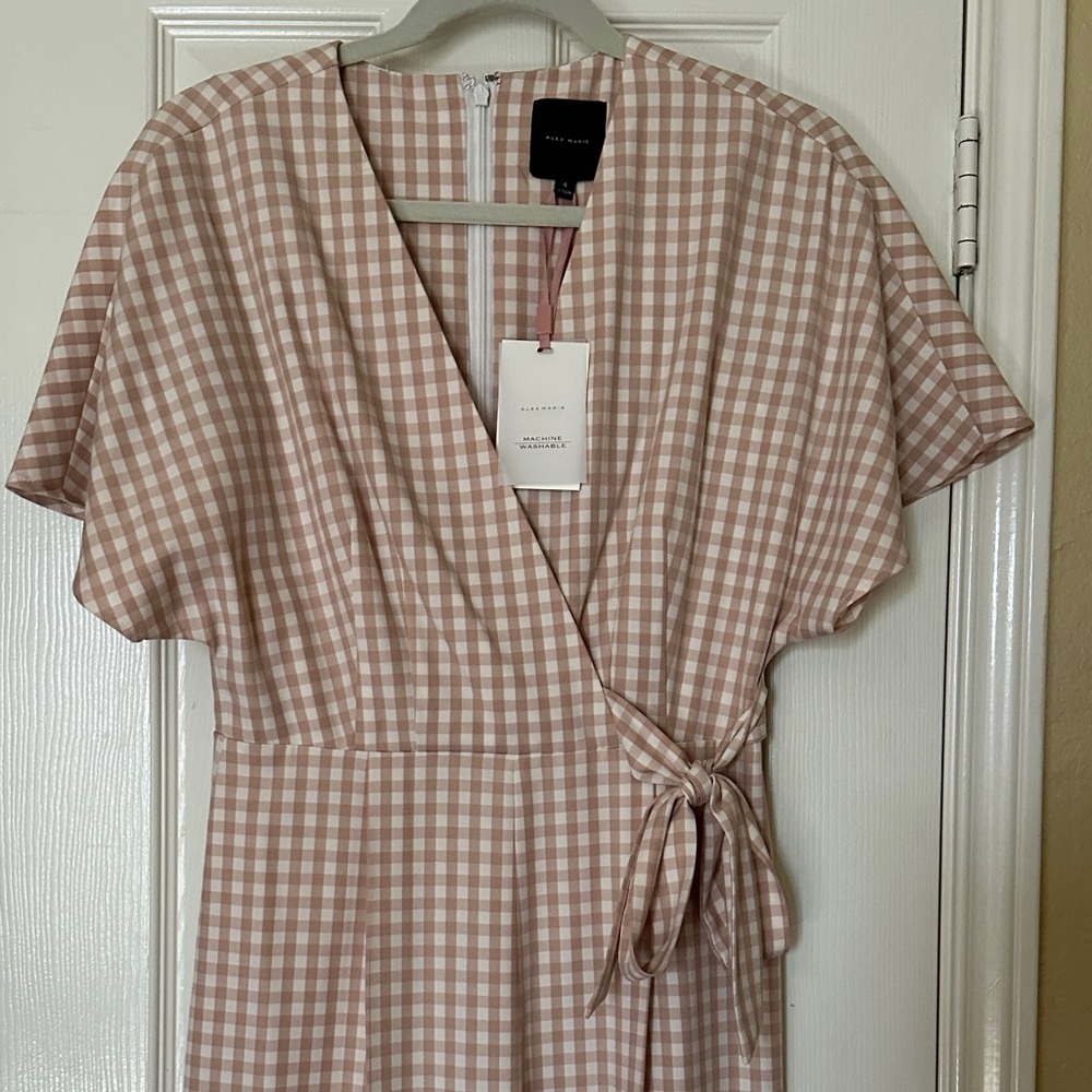 Alex Marie Juliana Print Linen Blend V-Neck Jumpsuit pink and white